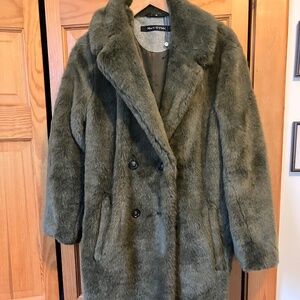 Marc O Polo Olive Green Long Faux Fur Coat